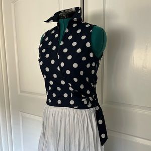 EUC TOMMY HILFIGER navy blue & white polkadot sleeveless wrap top, Size 10